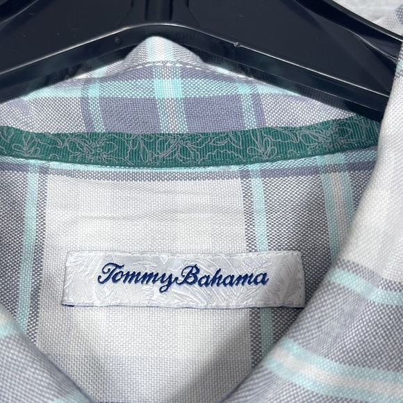 Tommy Bahama Zamora Plaid Silk Shirt Men XXL Gray Green Short Sleeve - Picture 10 of 13